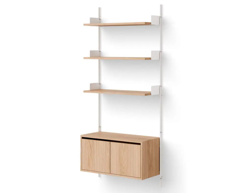 Policová sestava Wall Shelf 1900 Cabinet Low w. Doors, oak/white Nízká Cena