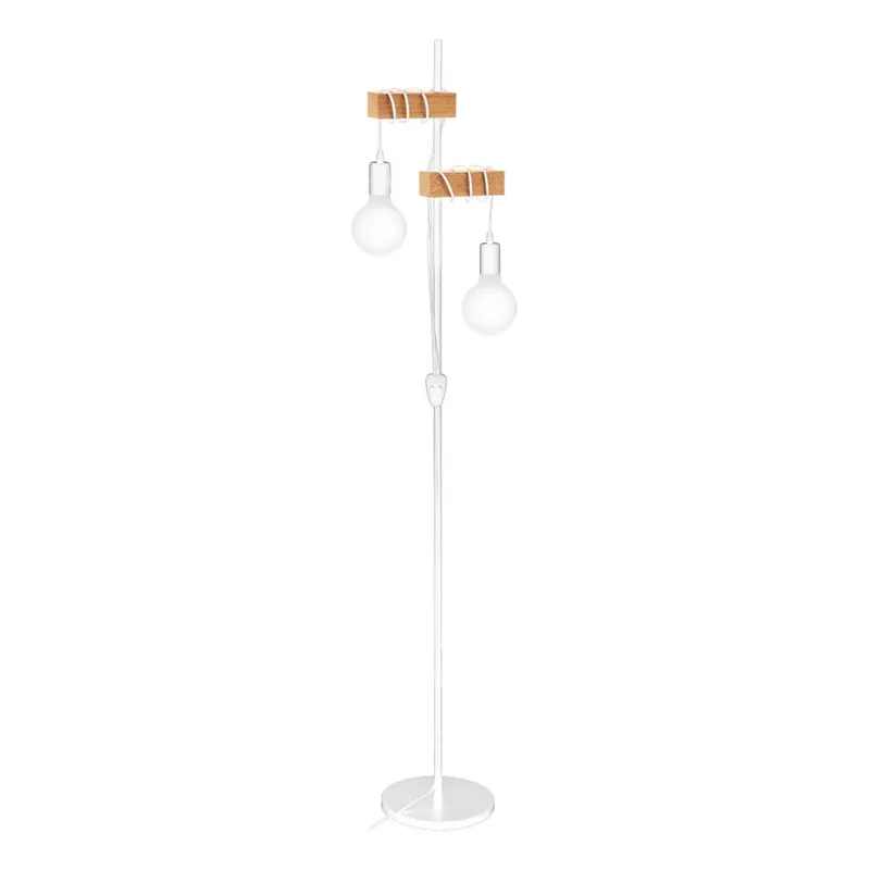 Eglo 33167 TOWNSHEND 2 - Retro bílá stojací lampa se dřevěným prvkem, 2 x E27 Přímo Od Výrobce