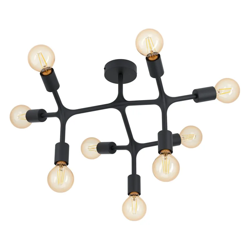 Časově Omezené Eglo 98318 BOCADELLA 1 - Stropní svítidlo z černého kovu 9 x E27, Ø 64cm