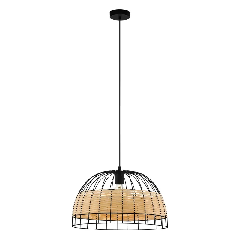 Eglo 43312 ANWICK - Závěsné svítidlo v kombinaci černého kovu a světlého ratanu, E27, ø 50cm Poslední Šance