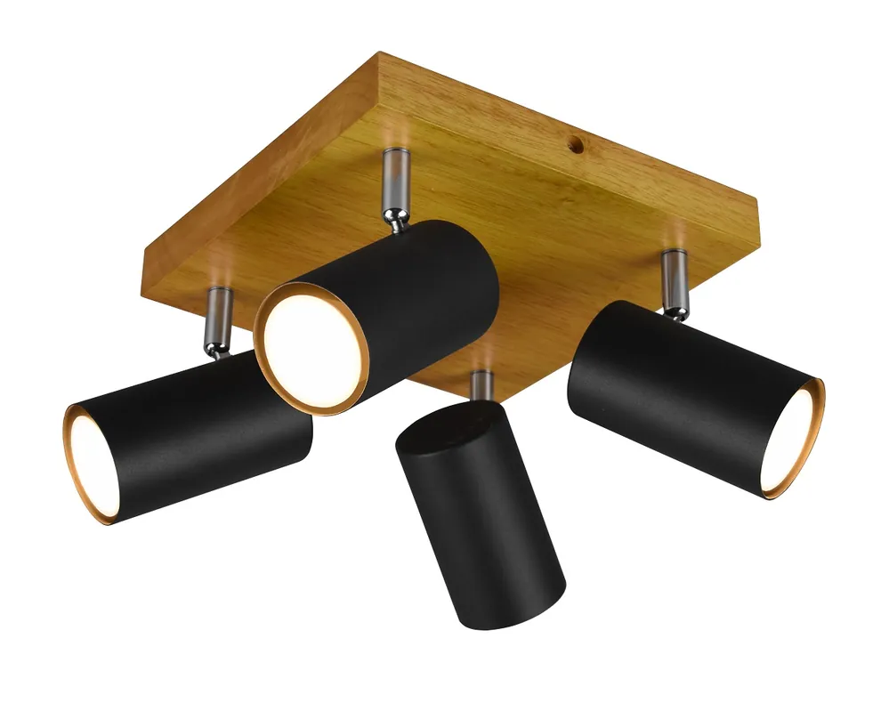 Trio Leuchten 812400432 MARLEY wood black - Stropní bodové svítidlo v černé barvě se dřevěnou monturou 4 x GU10 Nakupujte Hned