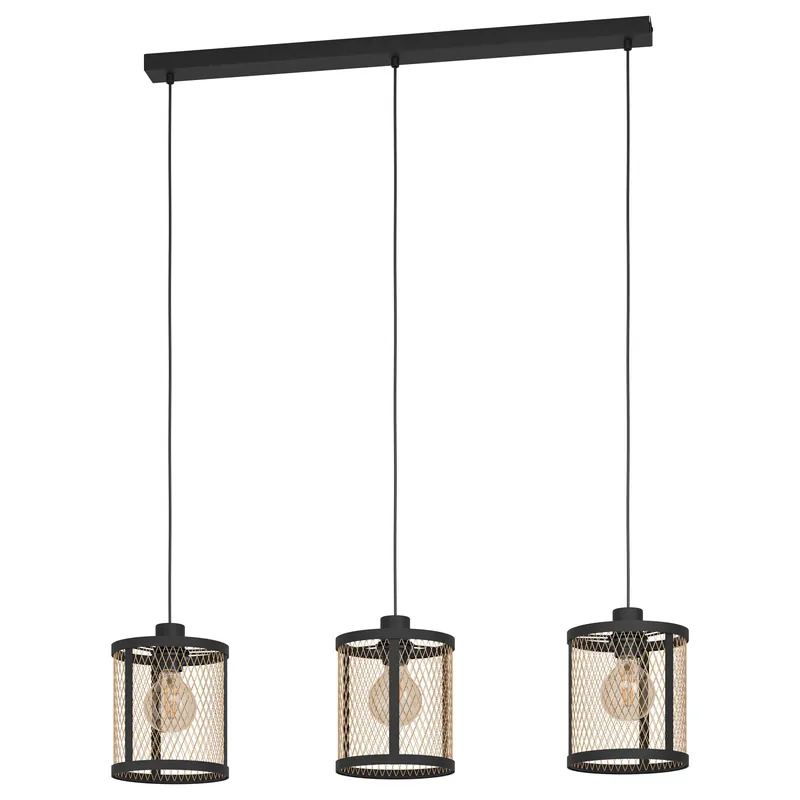 Cenově Výhodný Eglo 43605 DELLOW - Závěsné vintage svítidlo v černo mosazné barvě nad stůl, 3 x E27, 88cm