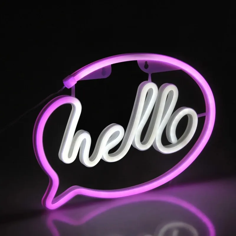 LED Neonová nástěnná dekorace HELLO LED/3W/3xAA USB růžová Sezónní Sleva