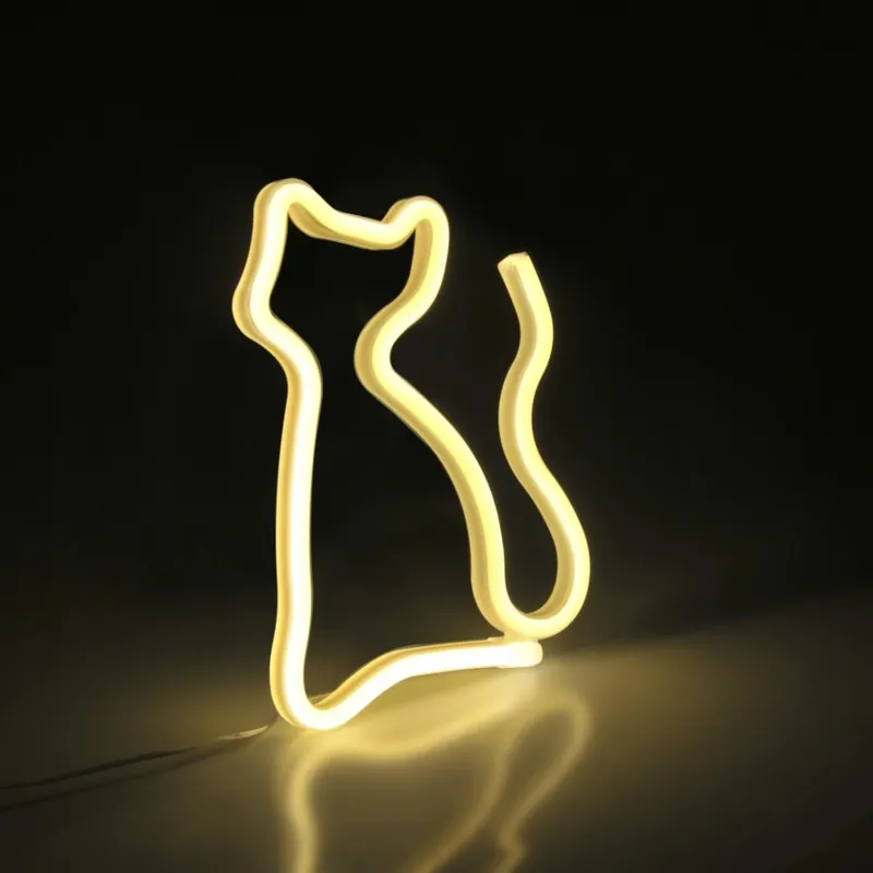 Levný LED Neonová nástěnná dekorace CAT LED/3W/3xAA USB žlutá