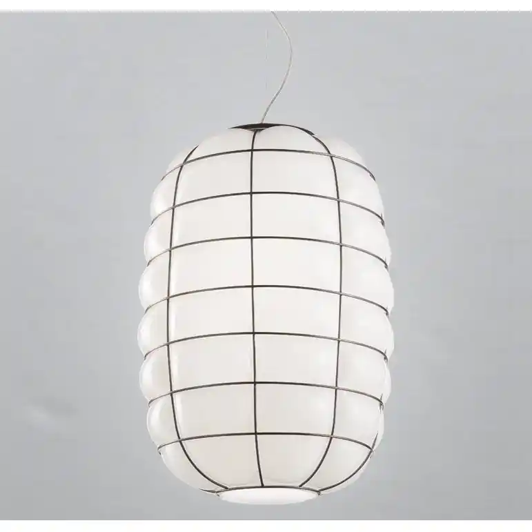 Horká Nabídka SIRU - Lustr na lanku LANTERNA 1xE27/60W/230V pr. 32 cm černá/bílá benátské sklo