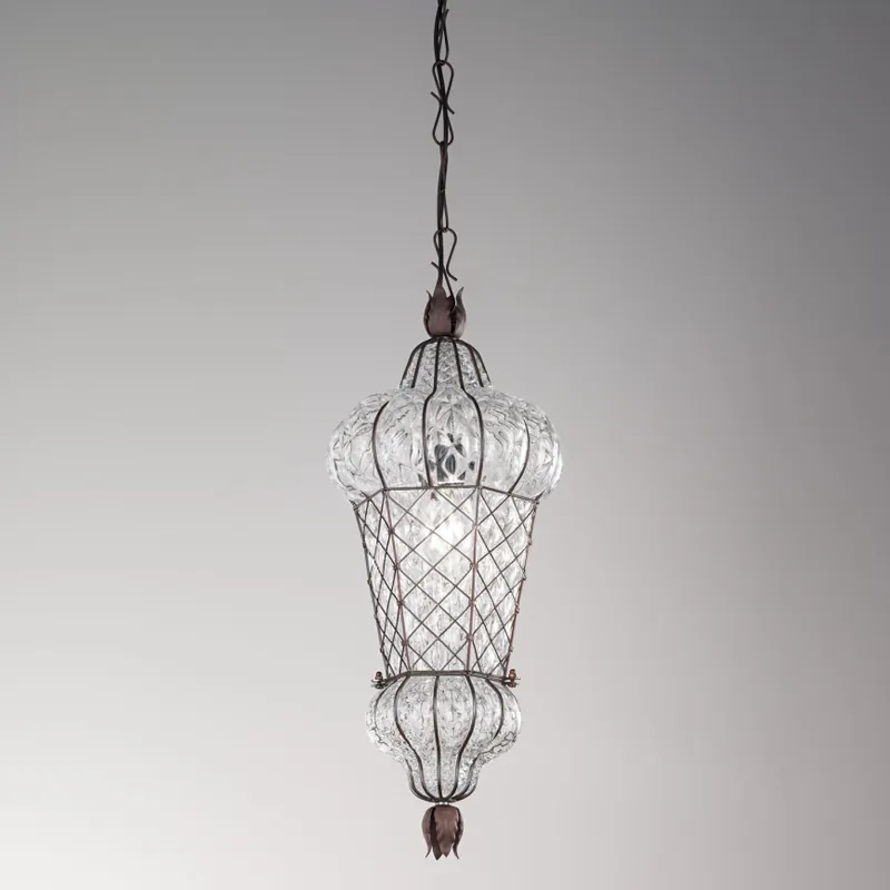 Sleva SIRU - Lustr na řetězu BABÀ 1xE27/60W/230V pr. 30 cm čirá/hnědá benátské sklo