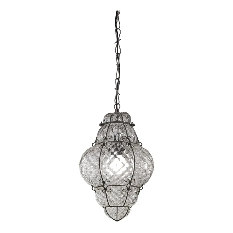 Víkendová Akce SIRU - Lustr na řetězu CLASSIC 1xE27/60W/230V pr. 30 cm čirá/černá benátské sklo