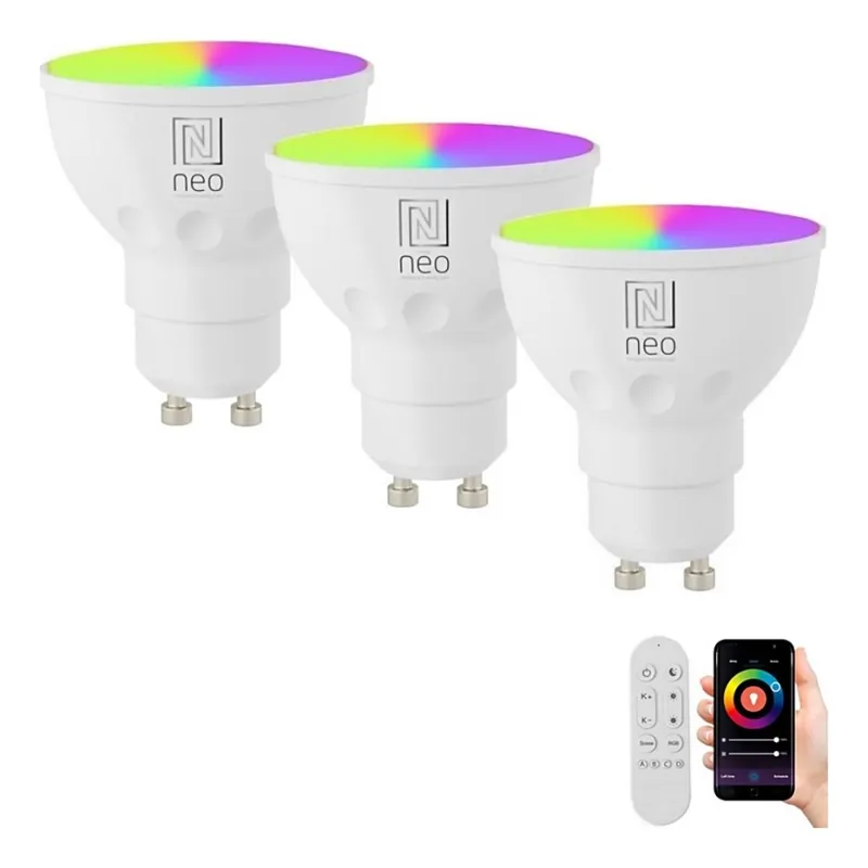 Dokud Zásoby Vydrží Immax NEO 07724CDO - SADA 3x LED RGB+CCT Stmívatelná žárovka GU10/4,8W/230V 2700-6500K Wi-Fi Tuya + dálkové ovládání