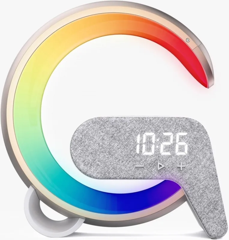 Vrácení Zdarma LED RGB Stmívatelná stolní lampa s budíkem a Qi nabíjením 30W/230V zlatá
