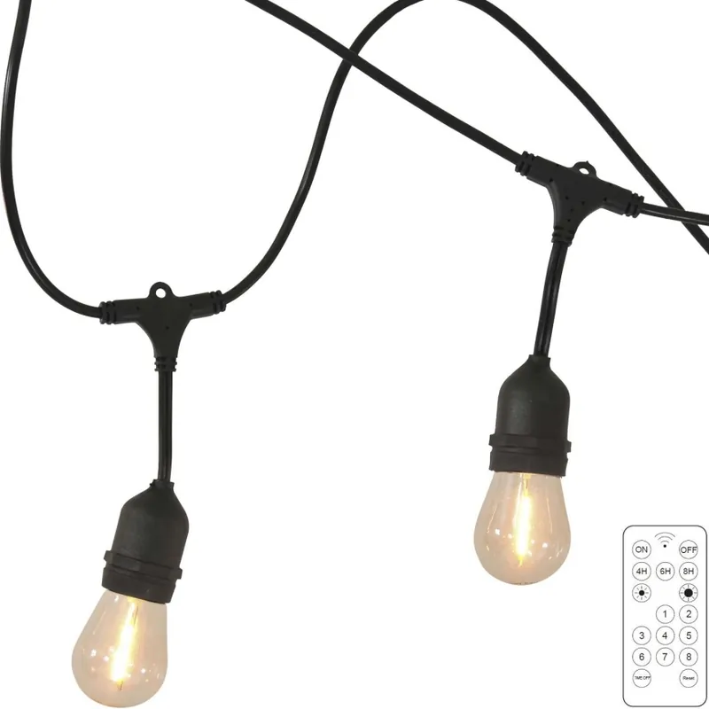 Nová Kolekce LED Stmívatelný solární venkovní řetěz PARTY 10xE27/3,7V 1800 mAh 10 m IP44 + dálkové ovládání