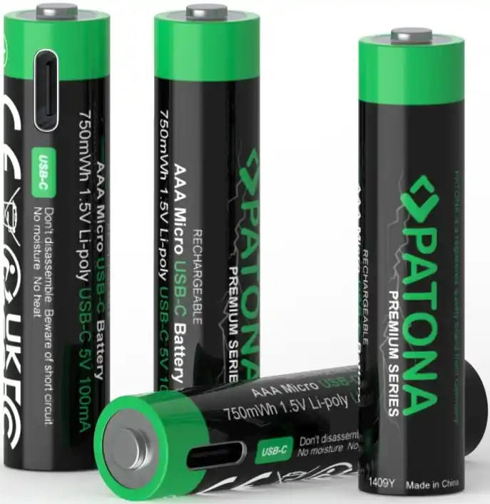 PATONA - SADA 4x Baterie AAA/LR03 Li-Pol 500mAh 1,5V s USB-C nabíjením Kup Teď