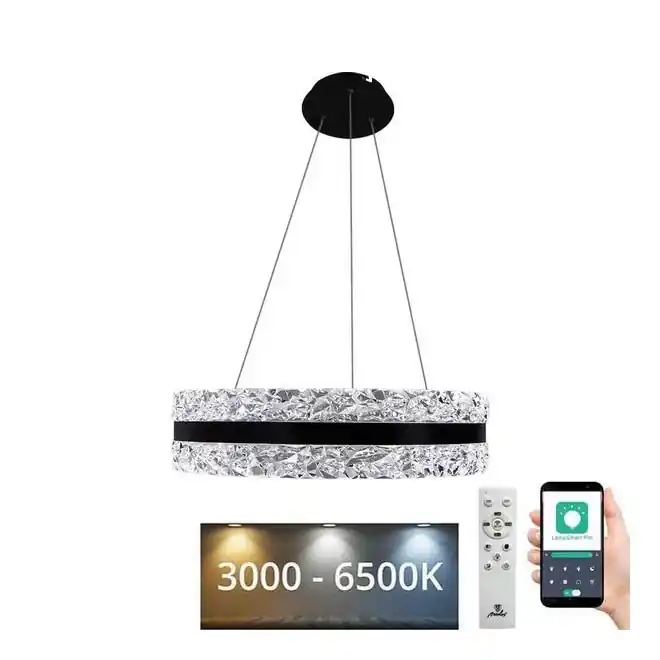 LED Stmívatelný křišťálový lustr na lanku LED/80W/230V 3000-6500K černá + dálkové ovládání Koupit Online