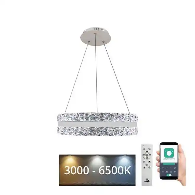 Horká Nabídka LED Stmívatelný křišťálový lustr na lanku LED/80W/230V 3000-6500K bílá + dálkové ovládání