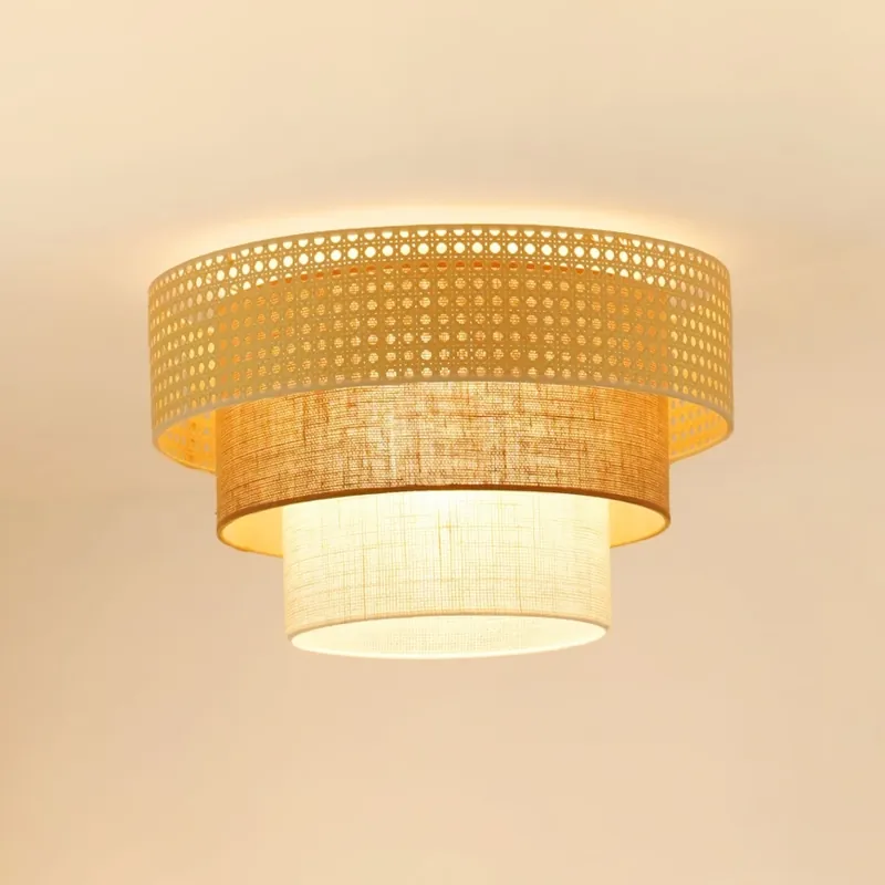 Akce Brilagi - Stropní svítidlo CEDAR LUNETA 1xE27/15W/230V pr. 45 cm ratan/hnědá/krémová