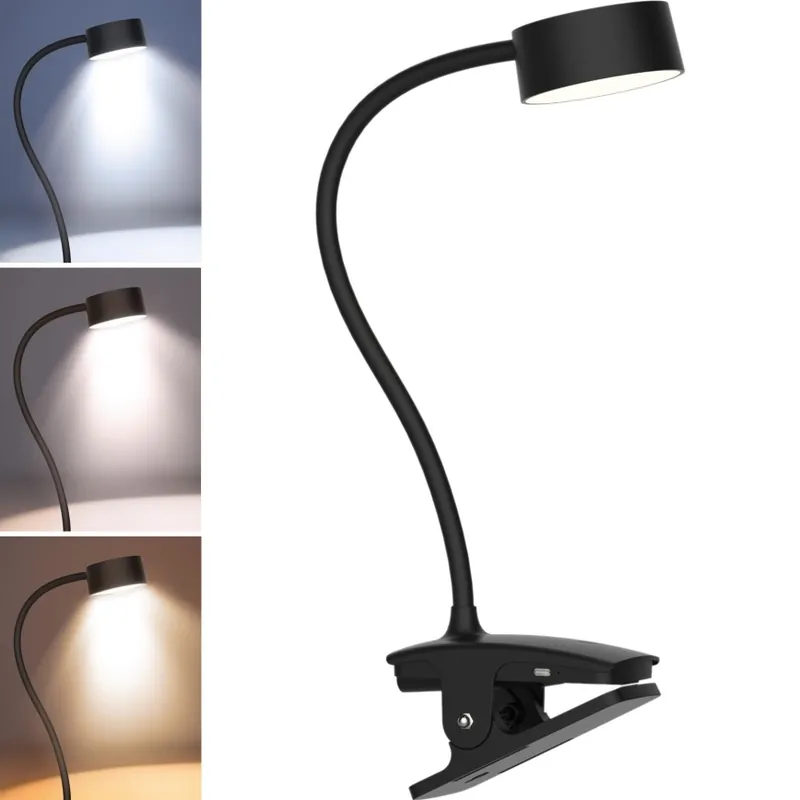 Koupit Online LED Stmívatelná flexibilní nabíjecí stolní lampa s klipem LED/2W/1800 mAh 3000/4000/6500K černá