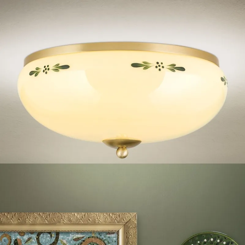 Stropní svítidlo LANDHAUS 3xE27/60W/230V pr. 35 cm mosaz/béžová/zelená Nejlepší Volba