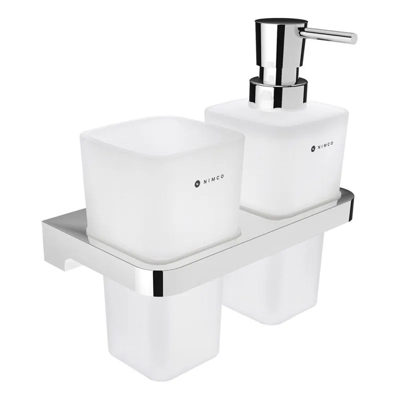 NIMCO MA 2905831H-26 - Nástěnný dávkovač mýdla a stojánek na zubní kartáčky MAYA 290 ml matné sklo/lesklý chrom Ověřený