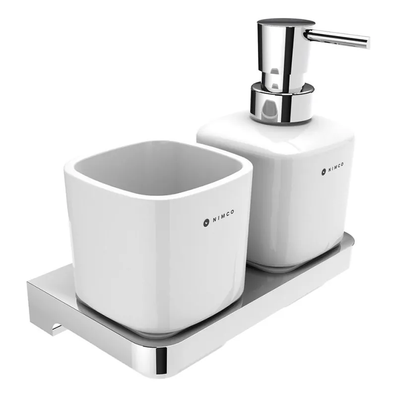 NIMCO MA 2905831K-T-26 - Nástěnný dávkovač mýdla a stojánek na zubní kartáčky MAYA 320 ml bílá/lesklý chrom Dokud Zásoby Vydrží