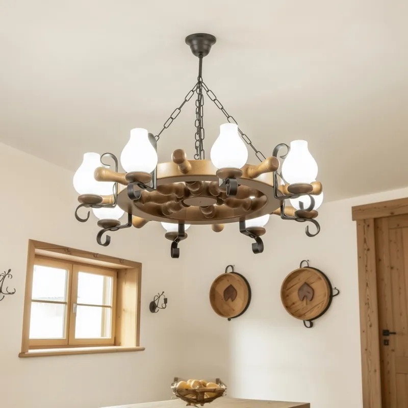Top Prodej Brilagi - Lustr na řetězu TIMONA 8xE14/40W/230V pr. 70 cm buk/ořech