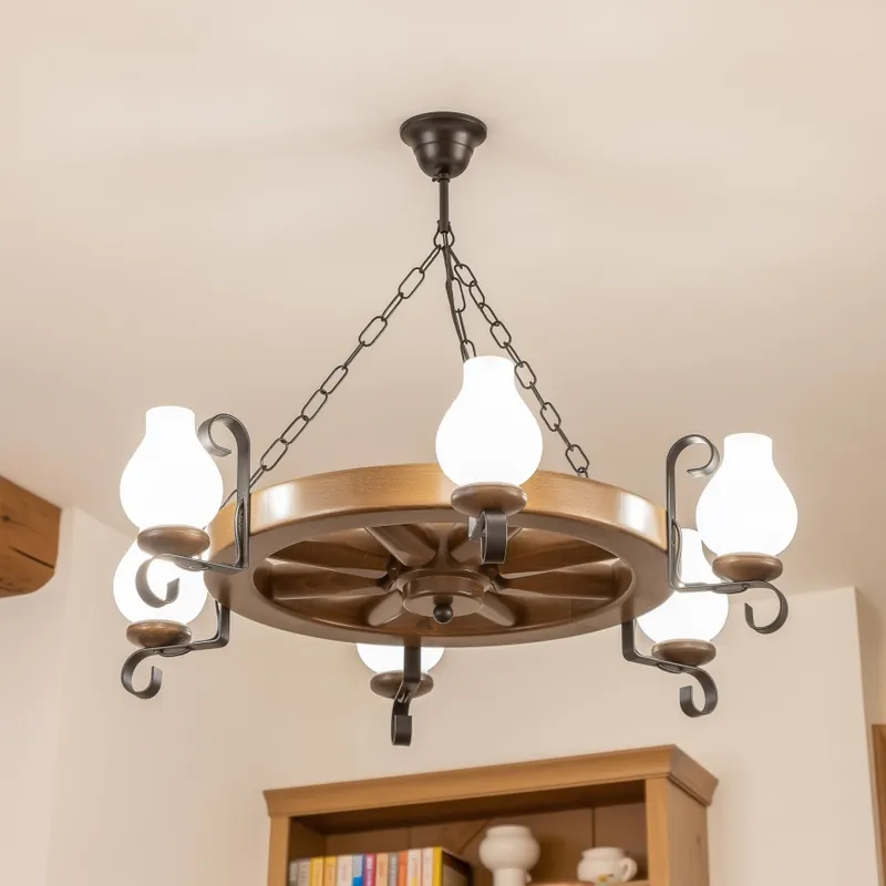 Nejlepší Volba Brilagi - Lustr na řetězu ROATA 6xE14/40W/230V pr. 70 cm buk/ořech