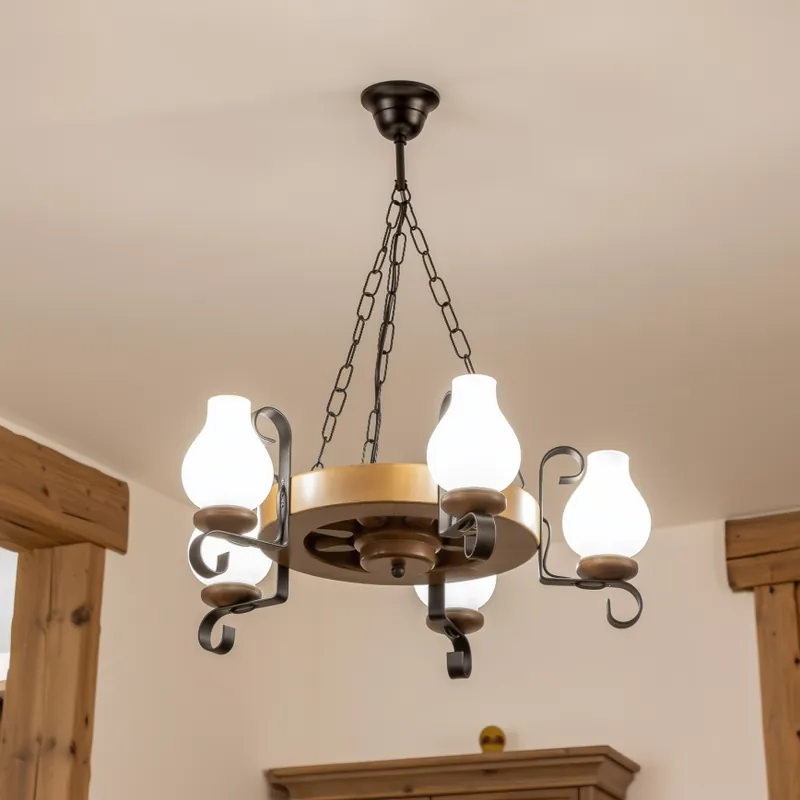 Nejlepší Cena Brilagi - Lustr na řetězu ROATA 5xE14/40W/230V pr. 50 cm buk/ořech