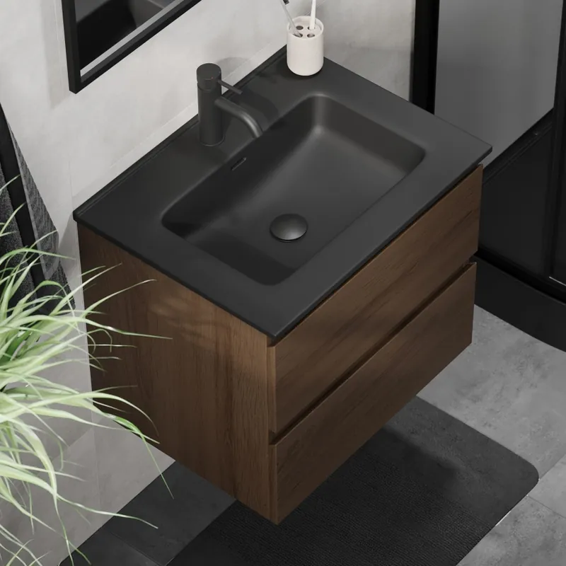Koupelnová skříňka s umyvadlem KENWOOD 61 cm ořech/černá Finální Výprodej