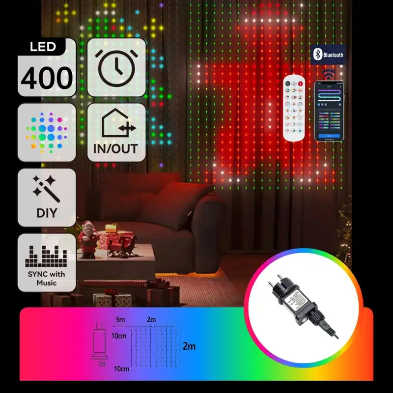 Nízká Cena Aigostar - LED RGBY Dekorační řetěz 400xLED 2x2m IP44 + dálkové ovládání