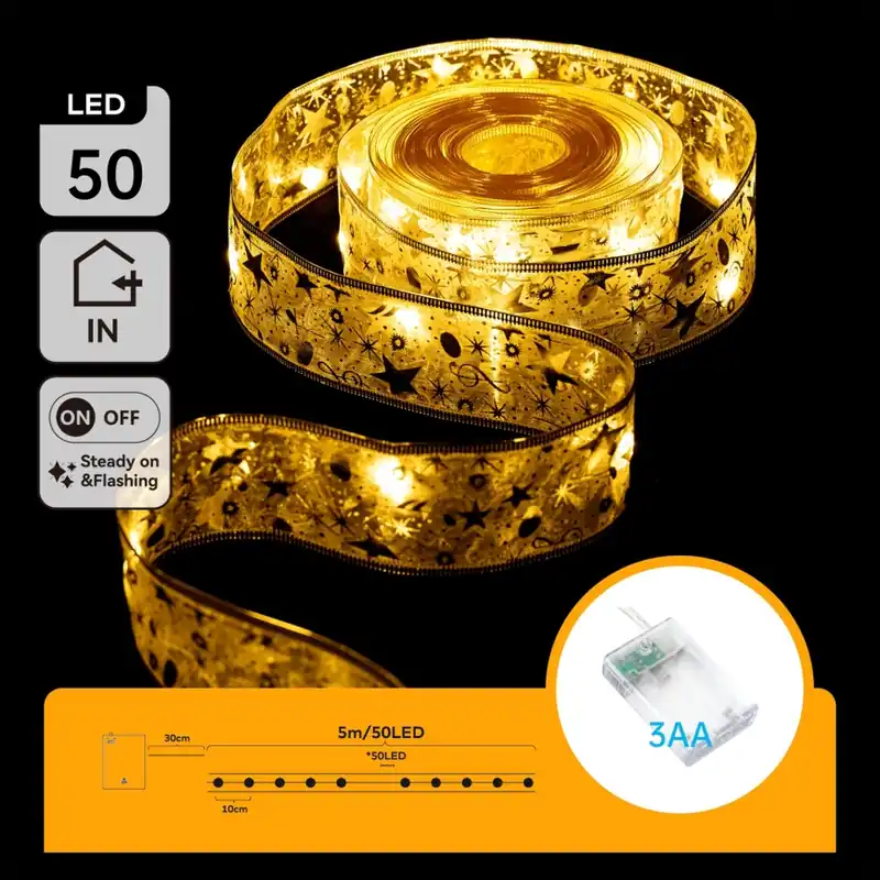 Aigostar - LED řetěz 50xLED/3xAA 5m teplá bílá zlatá Zlevněný
