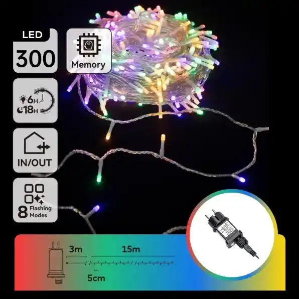 Aigostar - LED Venkovní vánoční řetěz 300xLED/8 funkcí 15m IP44 multicolor Pouze Dnes