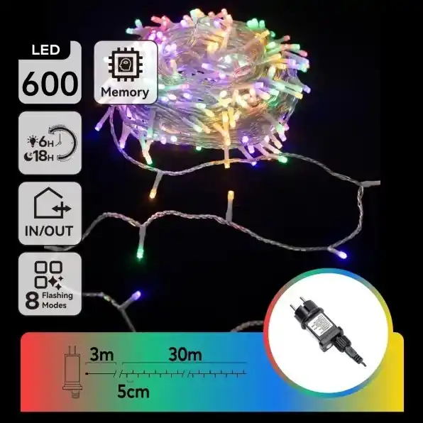 Aigostar - LED Venkovní řetěz 600xLED/8 funkcí 30m IP44 multicolor Autentický