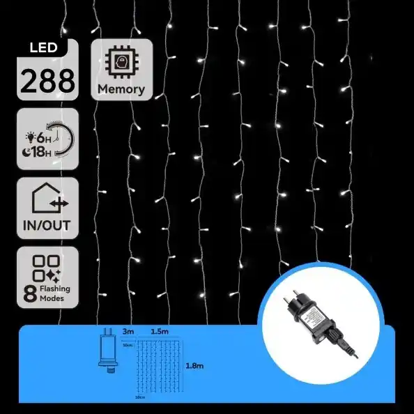 Aigostar - LED Venkovní řetěz 288xLED/8 funkcí 1,5x1,8m IP44 studená bílá Aktuální