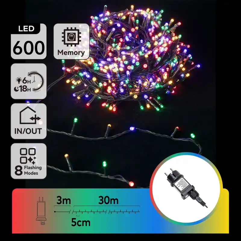 Aigostar - LED RGBY Venkovní vánoční řetěz 600xLED/8 funkcí 30 m IP44 Jen Po Omezenou Doba