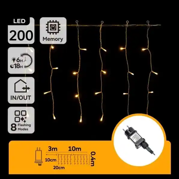 Aigostar - LED Venkovní řetěz 200xLED/8 funkcí 10x0,4m IP44 teplá bílá Hit Sezóny