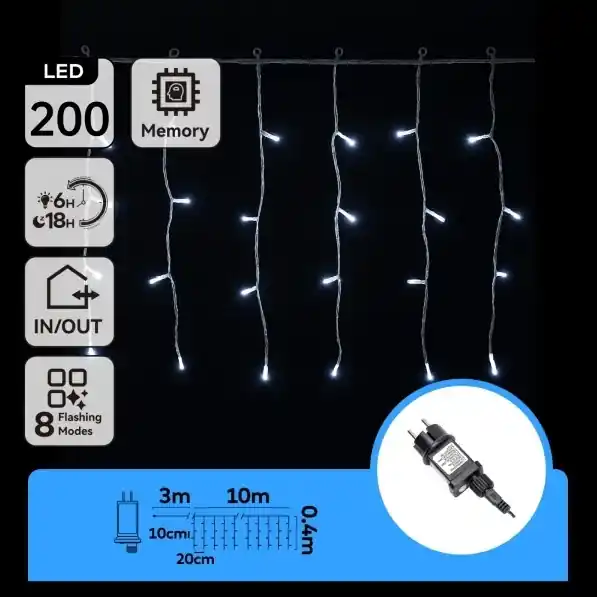Must-Have Aigostar - LED Venkovní řetěz 200xLED/3,6W/230V/8 funkcí 10x0,4m IP44 studená bílá