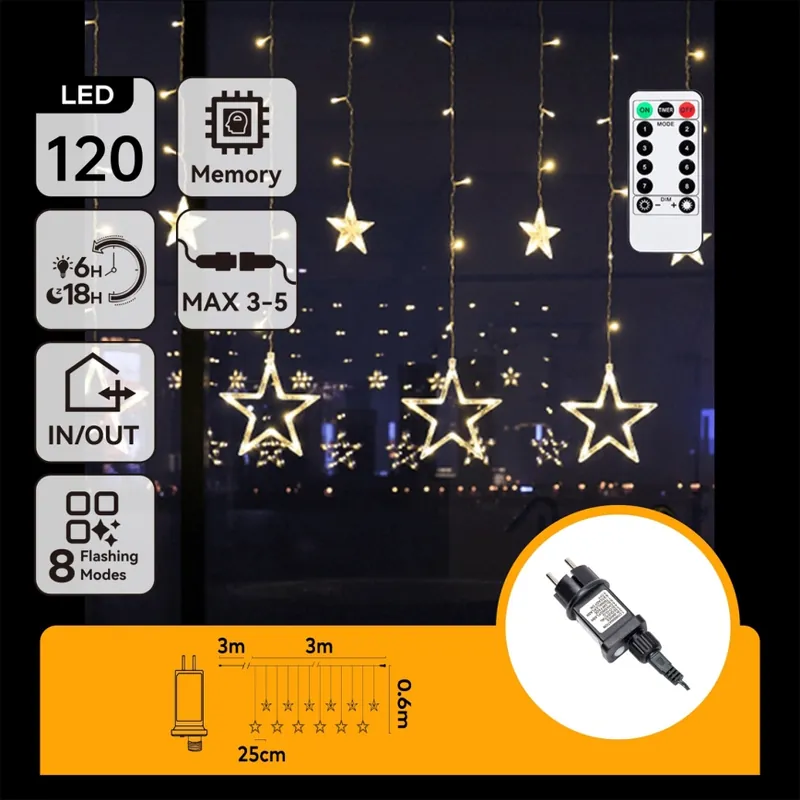 Víkendová Akce Aigostar - LED Venkovní řetěz 120xLED/8 funkcí 3x0,6 m IP44 teplá bílá + dálkové ovládání