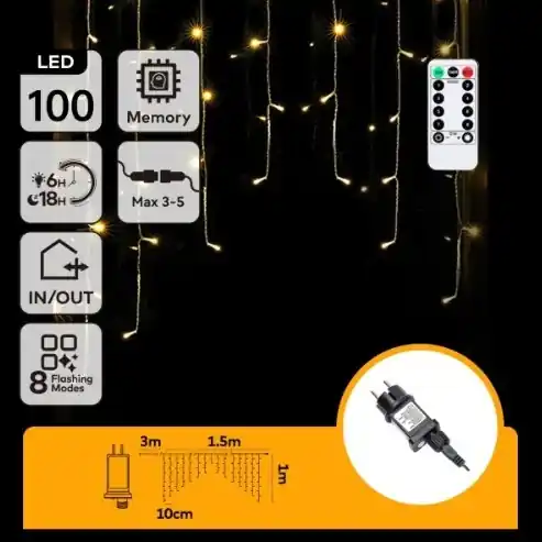 Časově Omezené Aigostar - LED Venkovní řetěz 100xLED/6W/230V/8funkcí 1,5x1m IP44 teplá bílá + dálkové ovládání