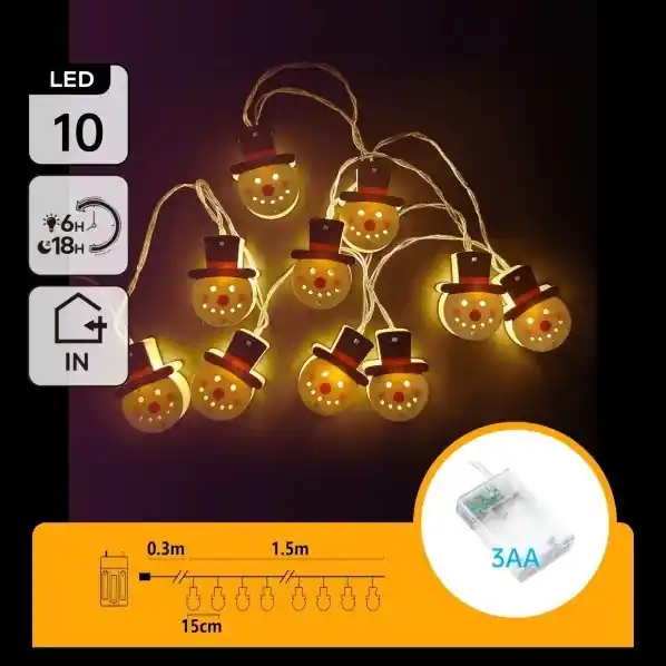 Odeslání Ihned Aigostar - LED řetěz 10xLED/3xAA 1,5m teplá bílá sněhulák