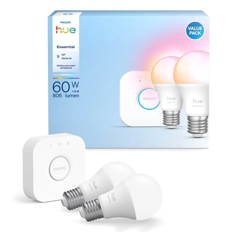 Základní sada Philips Hue White And Color Ambiance Essential 2xE27/8W/230V 2200-6500K + Hue bridge Novinka