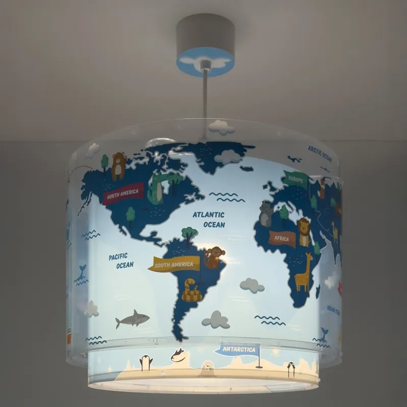 Dalber 40672 - Dětský lustr WORLD 1xE27/15W/230V modrá Poslední Šance