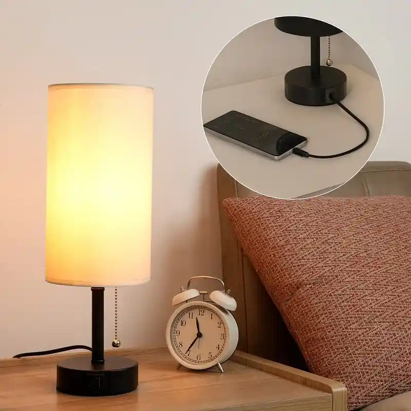 Ověřený Brilagi - Stolní lampa s USB portem TABLON 1xE27/25W/230V černá/krémová