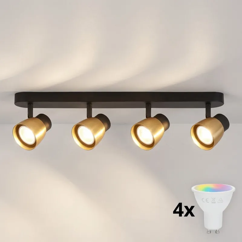 Brilagi - LED RGBW Stmívatelné bodové svítidlo NUGGET 4xGU10/4,8W/230V 3000K černá/zlatá + dálkové ovládání Autentický
