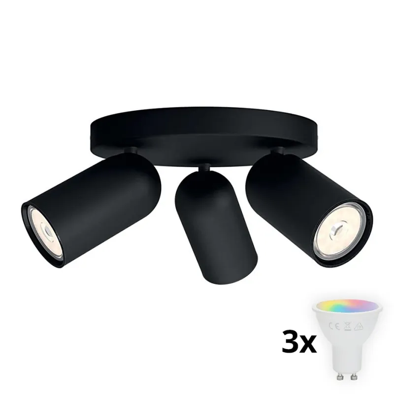 Philips - LED RGBW Stmívatelné bodové svítidlo PONGEE 3xGU10/4,8W/230V 3000K černá + dálkové ovládání Poslední Šance