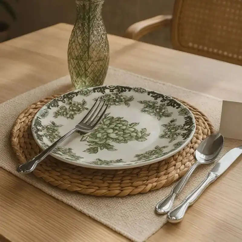 Jídelní sada 24 ks bílá/zelená/porcelán Dokud Zásoby Vydrží