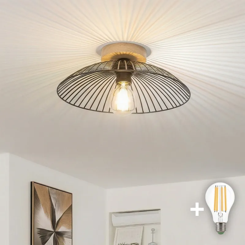 Brilagi - LED Přisazený lustr CERIA WIRE 1xE27/40W/230V pr. 26 cm černá/dub Must-Have