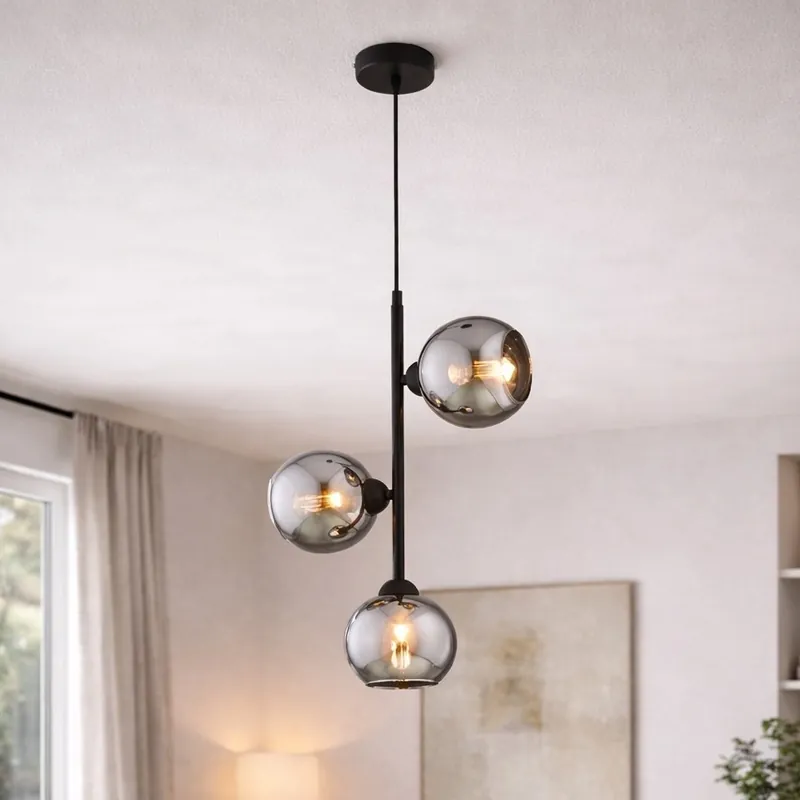 Bezpečná Platba Brilagi - Lustr na lanku DIOR 3xE27/60W/230V černá/kouřová šedá