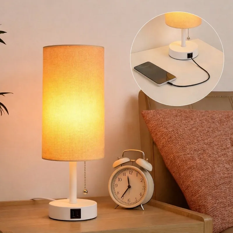 Brilagi - Stolní lampa s USB portem TABLON 1xE27/25W/230V bílá/béžová Výhodná Nabídka