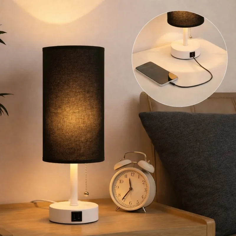 Brilagi - Stolní lampa s USB portem TABLON 1xE27/25W/230V bílá/černá Nakupujte Hned