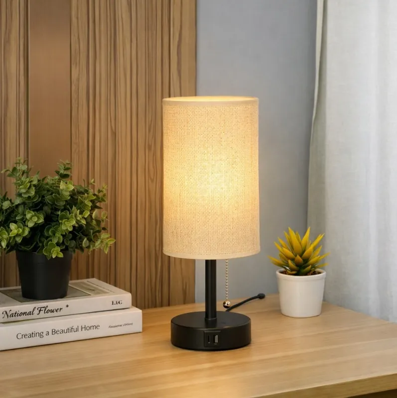 Brilagi - Stolní lampa s USB portem TABLON 1xE27/25W/230V černá/béžová Bezpečná Platba