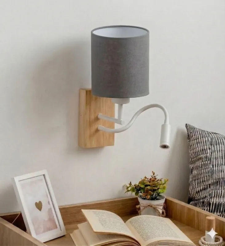 Výprodej Brilagi - LED Flexibilní nástěnná lampa NUBILA WOOD 1xE27/25W/230V + LED/3W dub/bílá/světle šedá