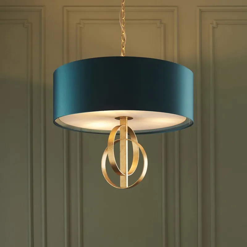 Endon 95220 - Lustr na řetězu 3xE27/10W/230V pr. 60 cm modrá/mosaz Ověřený